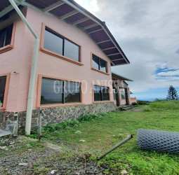 Bedroom with large window, yellow walls, fan, mountain view Altos del María Panama