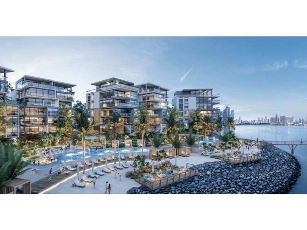 Waterfront condo tower with private pool, cabanas, and ocean views on Ocean Reef Panama