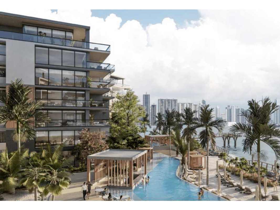 Private cabanas by pool on waterfront at Ocean Reef The Palms luxury real estate Panama