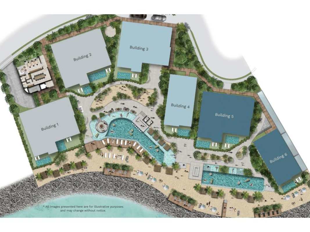 Contemporary high-rise beachfront condo towers with private beachfront and infinity pools Ocean Reef Panama