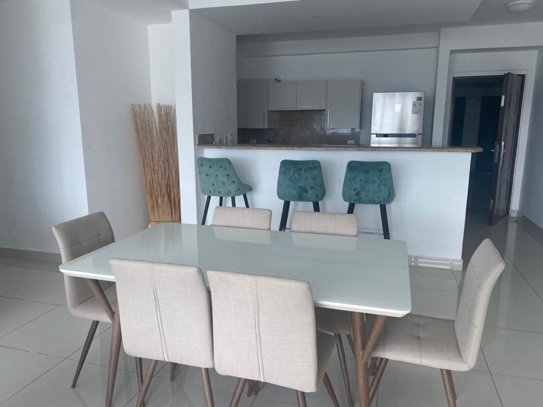 Modern bathroom double sink glass shower PH Costa del Este Panama rental