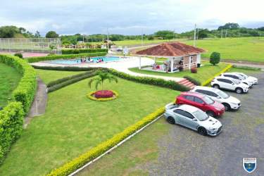 Aerial view swimming pool, pavilion, garden in Valle Village El Espino Panama