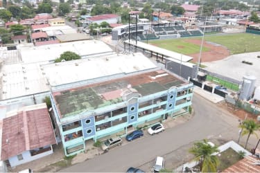 Front view of apartment complex near sports stadium Barrio Colón La Chorrera Panama Oeste