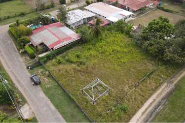 Aerial view of flat buildable lot surrounded by homes close to beach Nueva Gorgona Panama