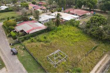 Aerial overhead showing flat titled land near Pacific coast Nueva Gorgona Panama