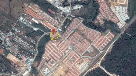 Aerial plan of commercial-commercial mix-use site at intersection with residential and commercial areas La Chorrera Panama
