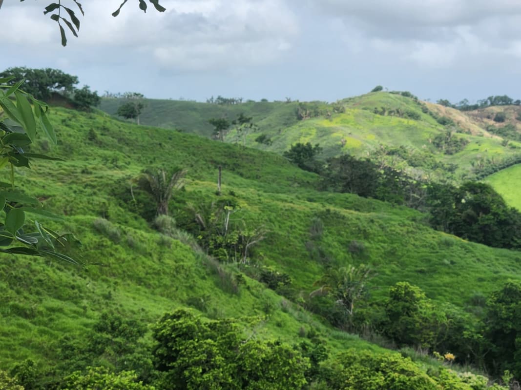 Rolling cattle farmland with green grass hills in Canitas Chepo Panama countryside for sale