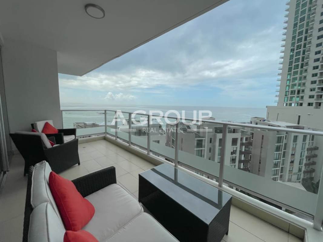 Modern living room with ocean view from floor-to-ceiling windows Dupont Punta Pacifica