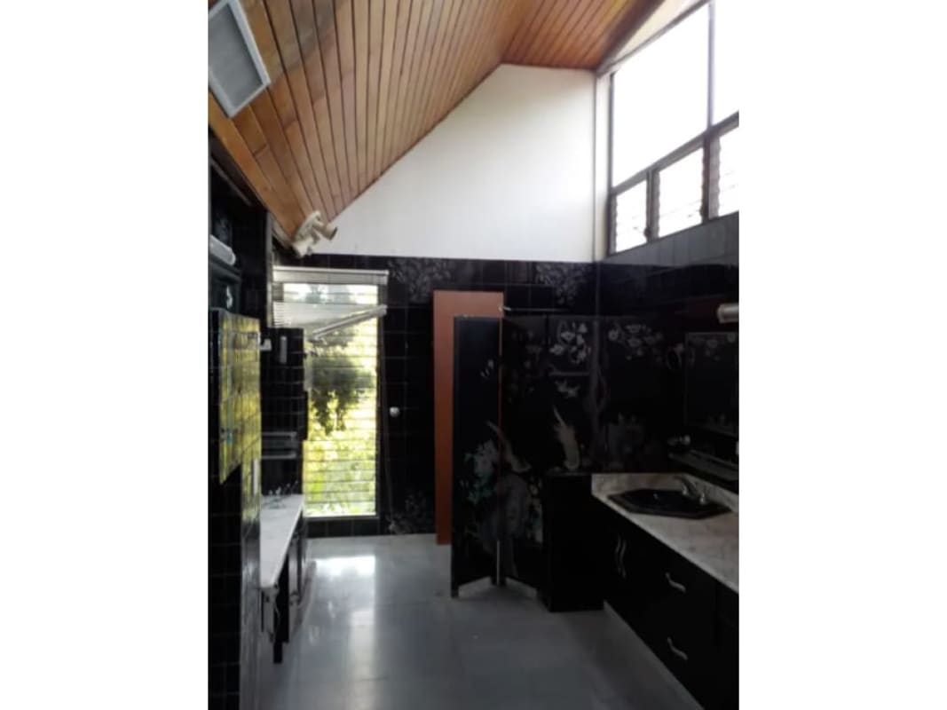 Modern interior staircase with black railing and indoor planter luxury home Coco del Mar Panama