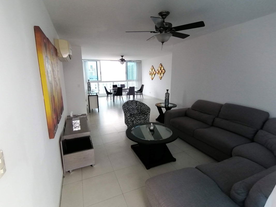 Contemporary kitchen with granite countertops, stainless appliances, large window PH Marina Plaza San Francisco Panama