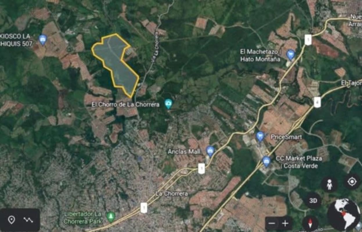 Satellite map with highlighted development parcel near La Chorrera Panama