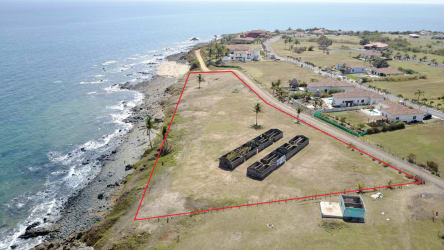 Sandy coastline with palm trees and ocean view beachfront development lot Panama