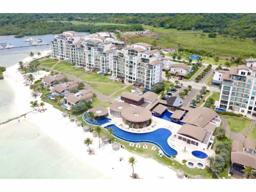 Infinity pool overlooking Caribbean sea at Playa Escondida Resort Maria Chiquita Panama.