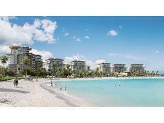 Private sandy beach with palm trees Playa Escondida Resort Panama Caribbean