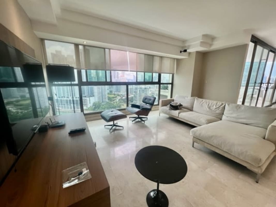 Master bedroom with large windows and ocean view, marble floors, Punta Pacifica PH Ocean Park