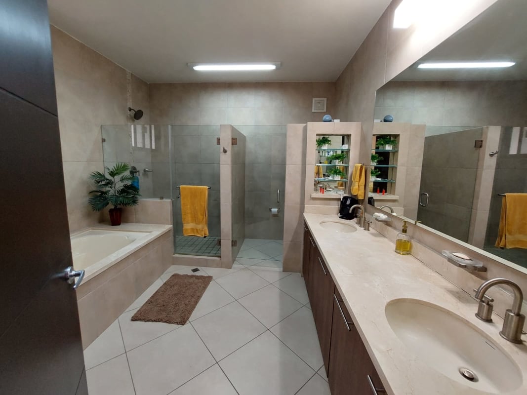 Modern dining space joins living room balcony view Embassy Club Clayton Panama