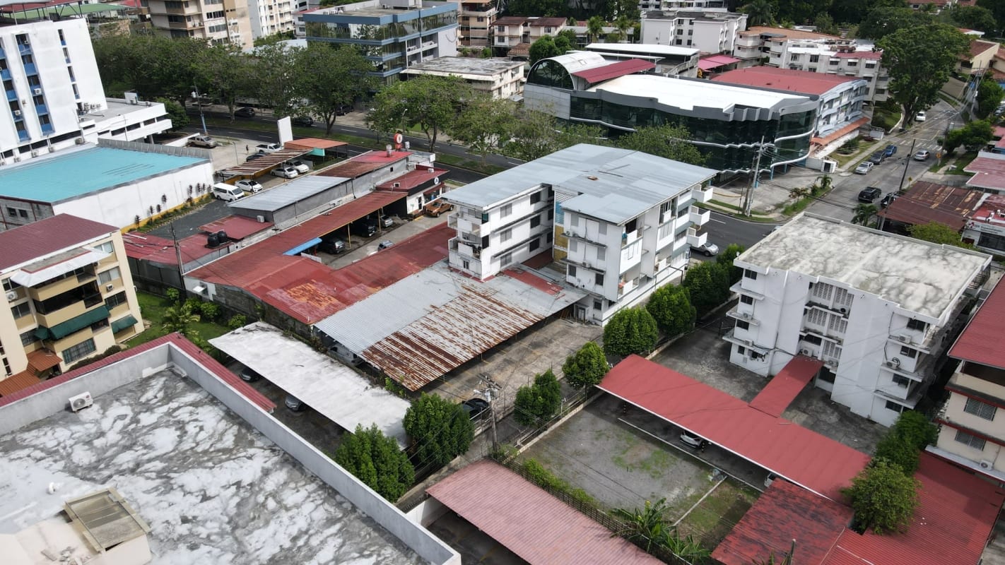 Aerial view showing Via Brasil mixed commercial residential corridor Obarrio Panama City