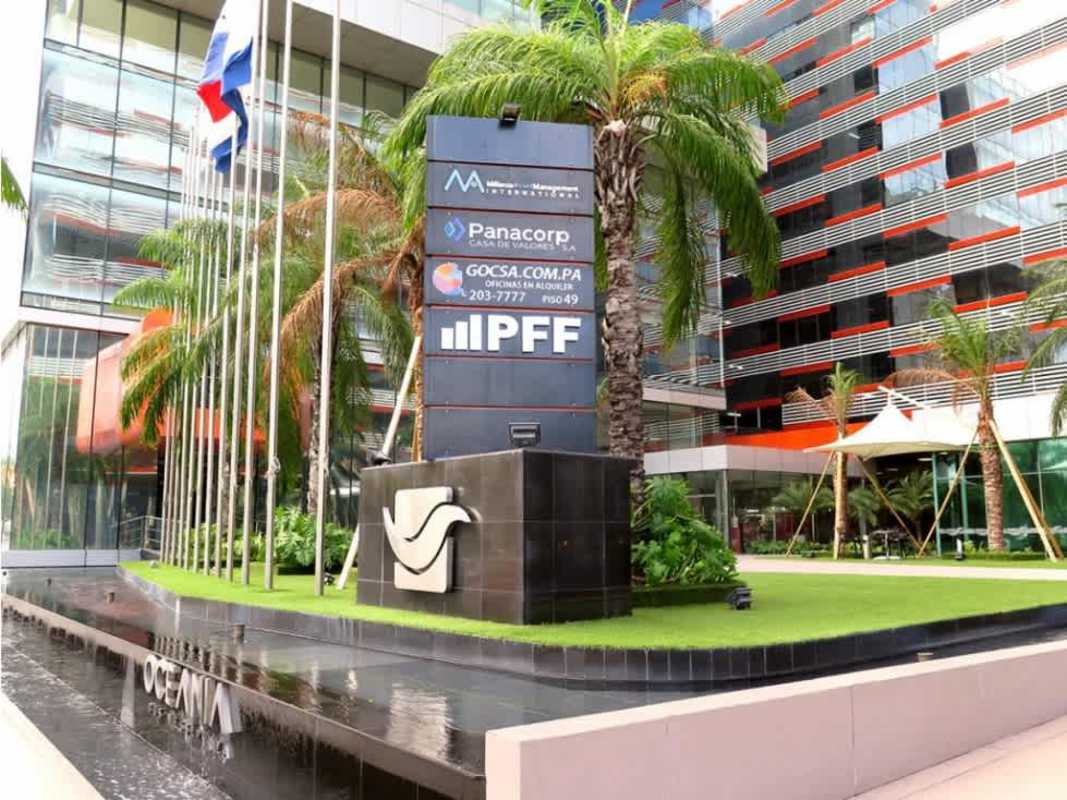 Modern twin skyscrapers connected by skybridge in Oceania Business Plaza Punta Pacifica Panama