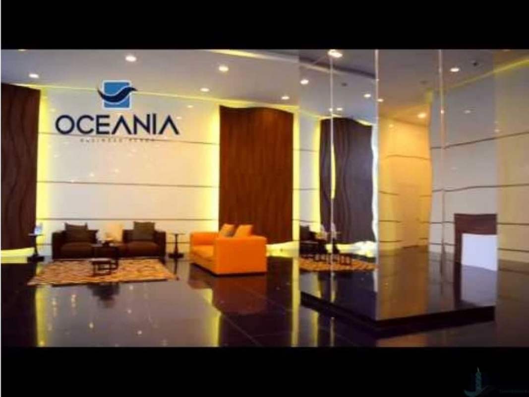 Modern lobby area with sofas and branding at Oceania Business Plaza office tower Panama
