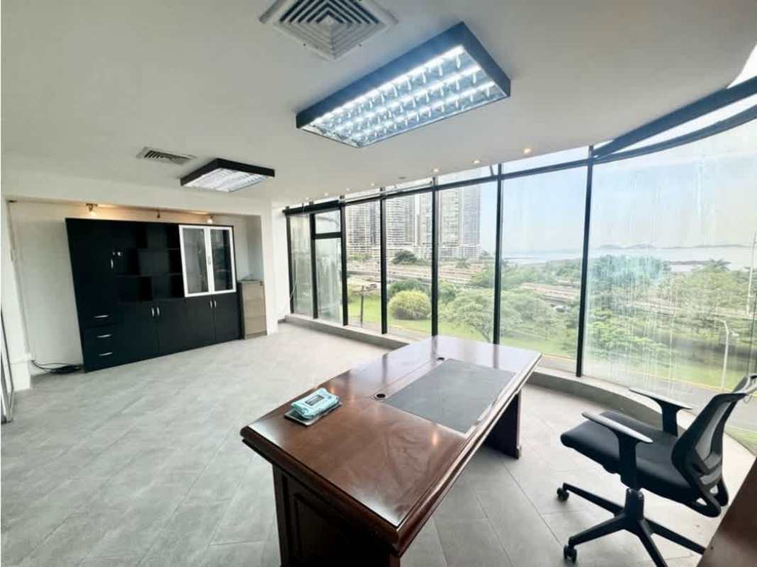 Spacious commercial office with large windows and ocean-city views at PH Bay Mall Panama