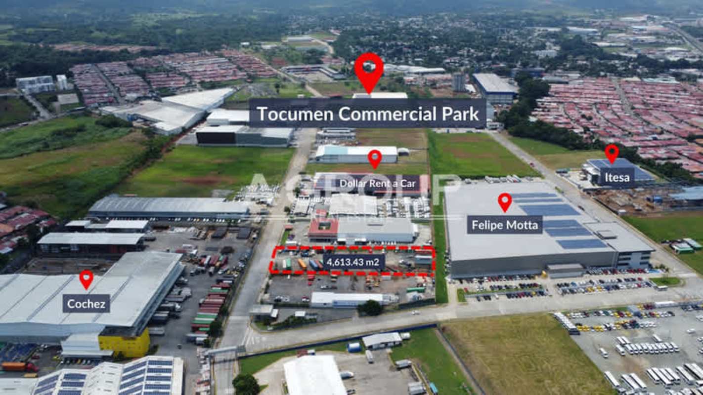 Top aerial image showcasing warehouses, parking lots, and access roads at Tocumen Commercial Park Panama