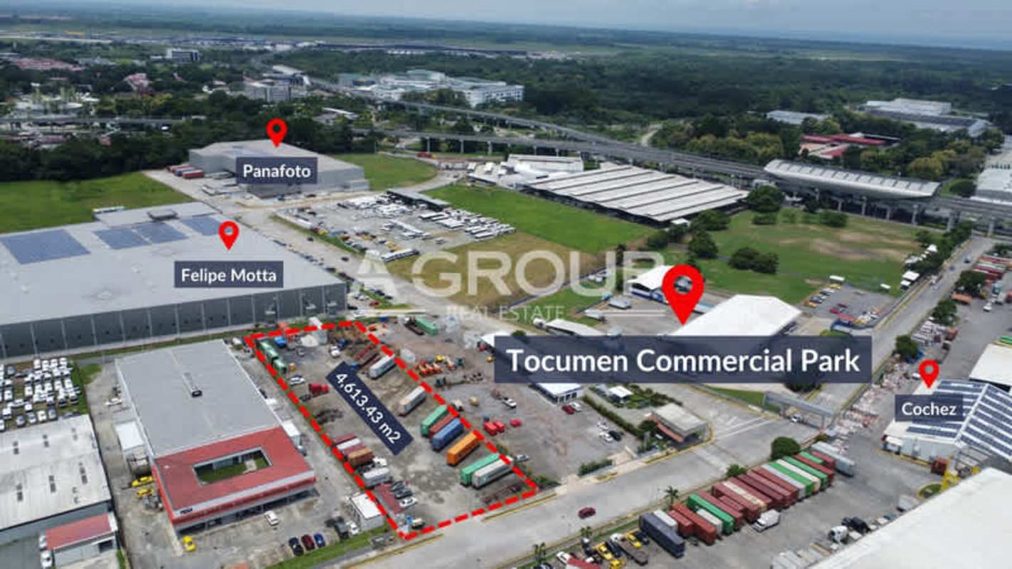 Outlined borders of commercial lot for sale with nearby warehouses at Tocumen Commercial Park Panama