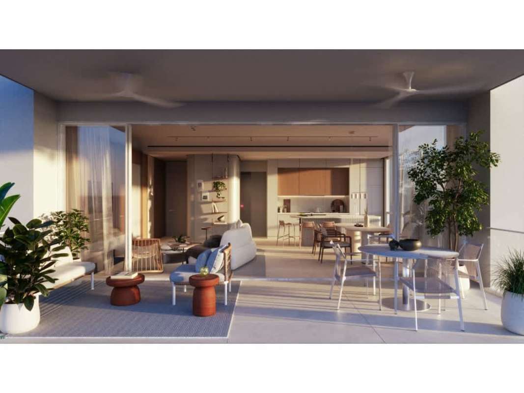 Outdoor cinema tiered seating lush greenery Bioma Costa del Este Panama Tower