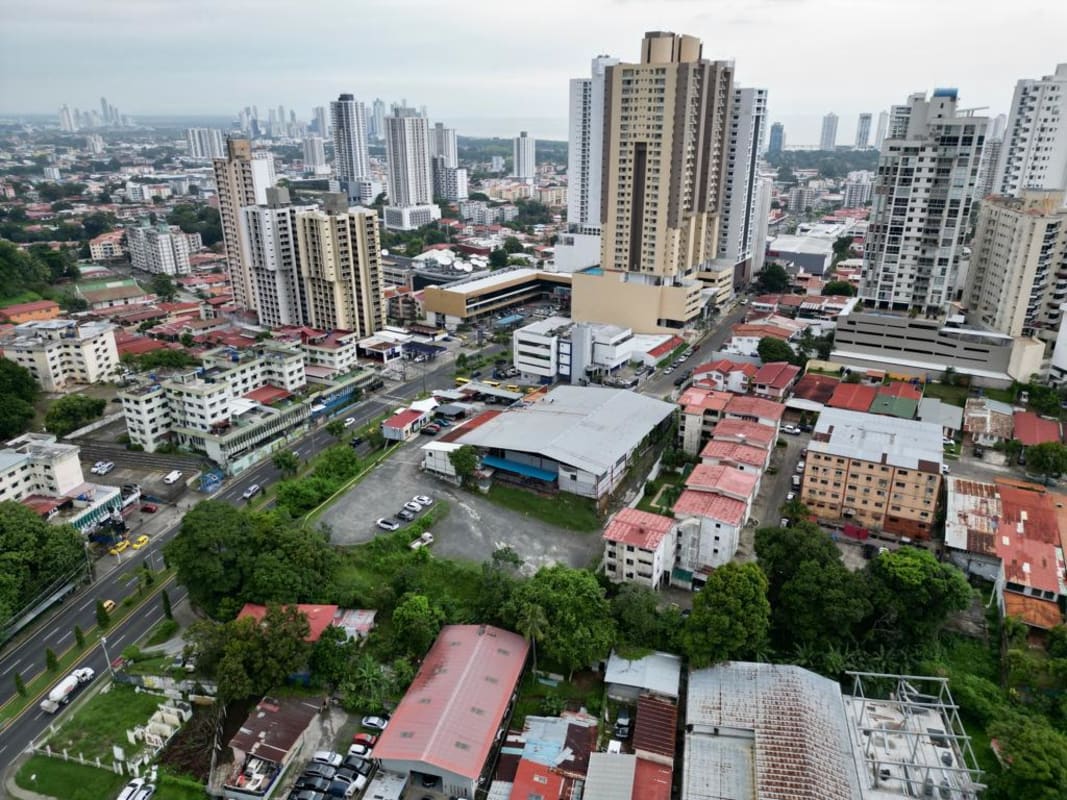 Urban mixed-use zone aerial view commercial residential high-rise in Panama City