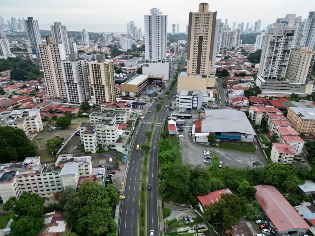 Coastal Panama skyline aerial commercial retail residential zone 12 de Octubre