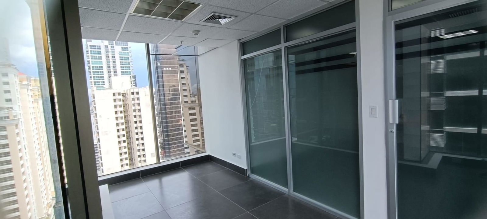 Wide city skyline views from PH Twist Tower 19th floor office for sale Obarrio Panama