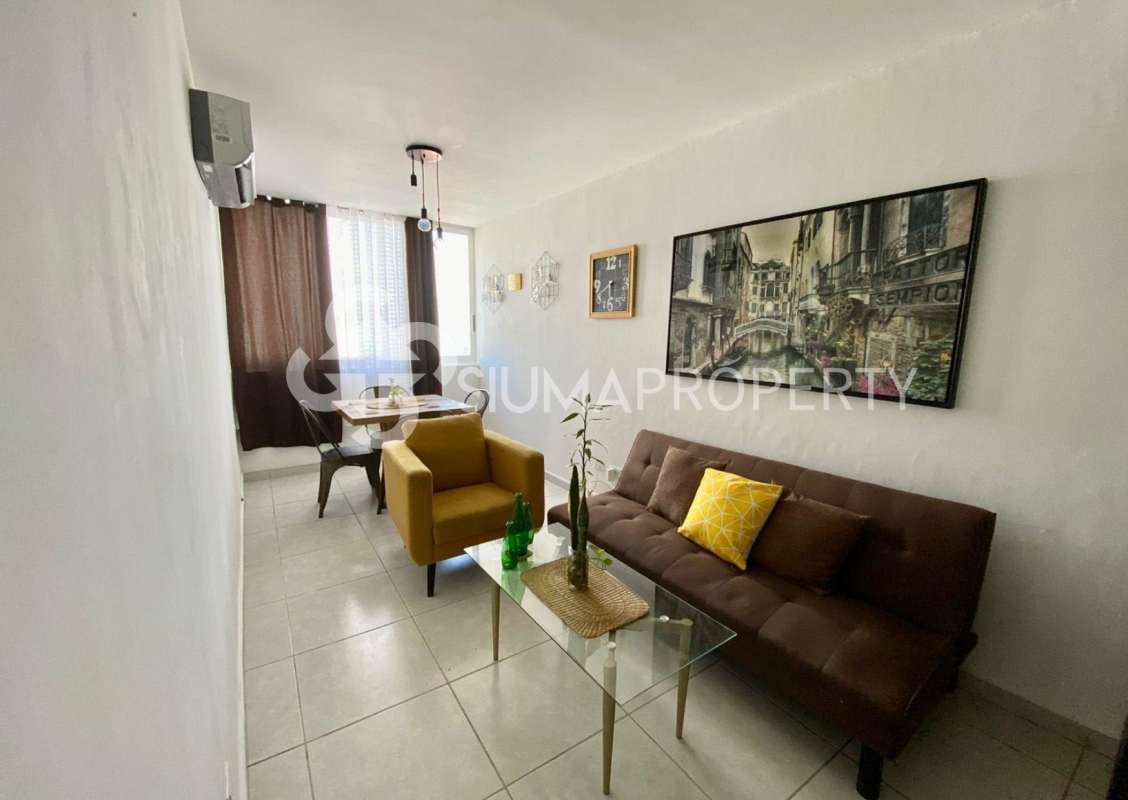 Bedroom with closet, tile floor, city view window, modern decor in PH Bay View Panama