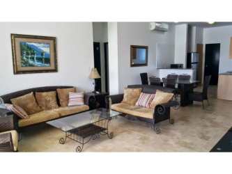 Contemporary bathroom with glass-enclosed shower and double sinks in Playa Blanca Condo Panama