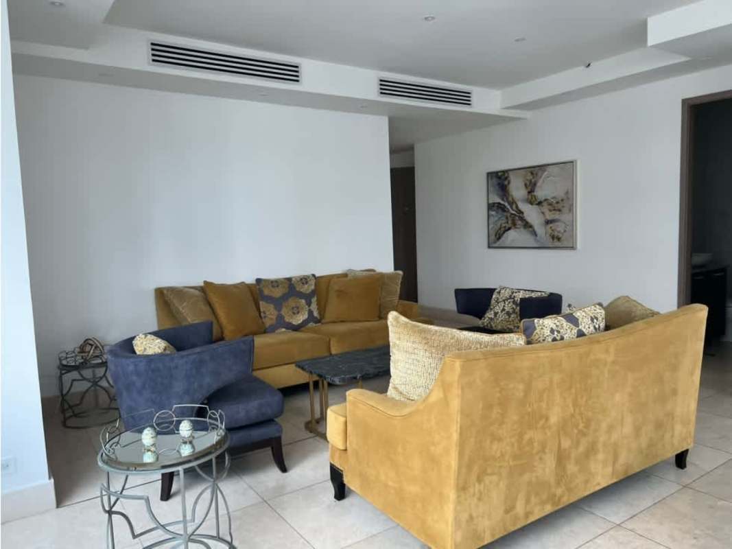 Bright bedroom with ensuite bathroom, ocean view windows, in PH Deluxe Residence Punta Paitilla Panama