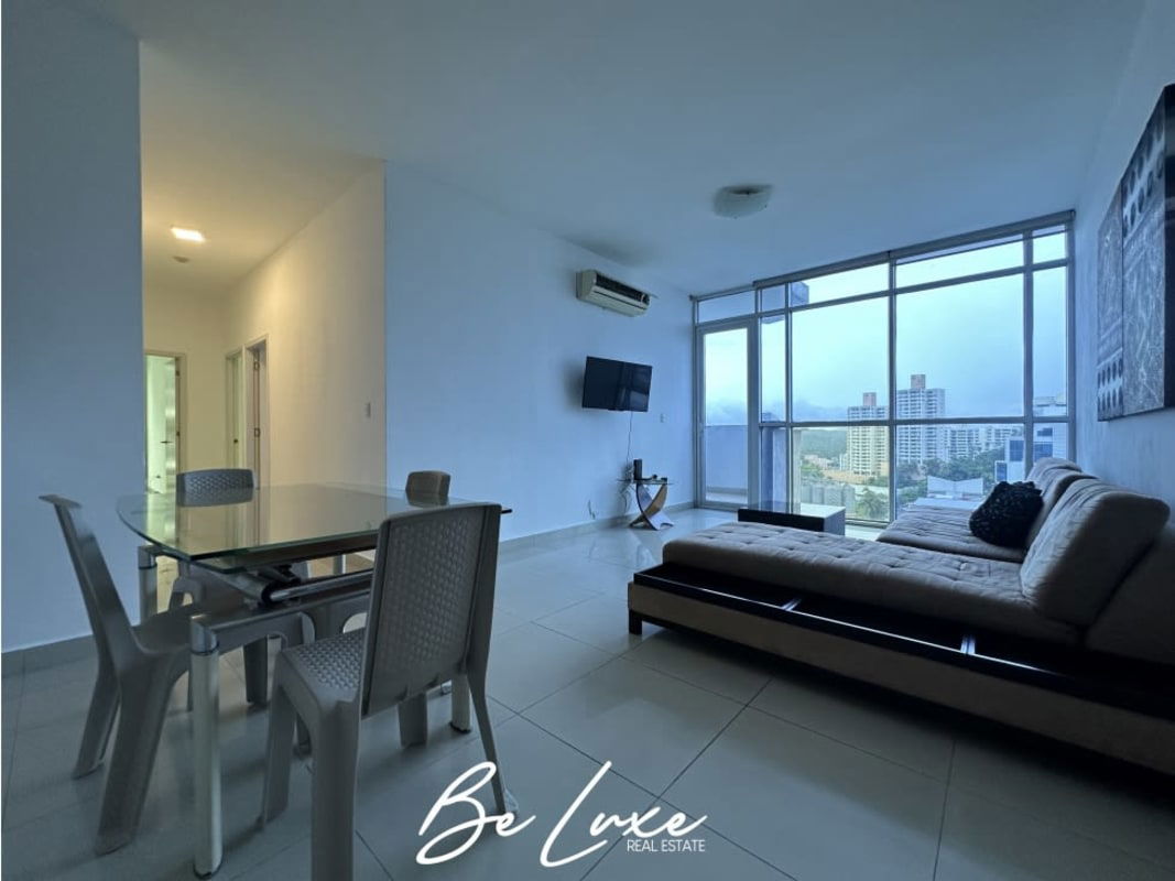 Bright living room with panoramic city view, porcelain floors PH Astoria El Cangrejo Panama