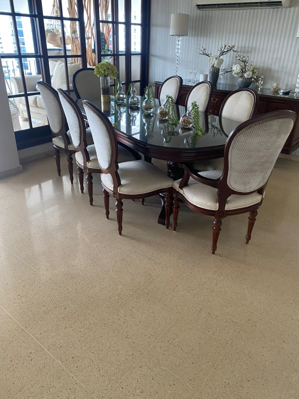 Dining room traditional furniture large windows balcony PH Carmel El Carmen Panama