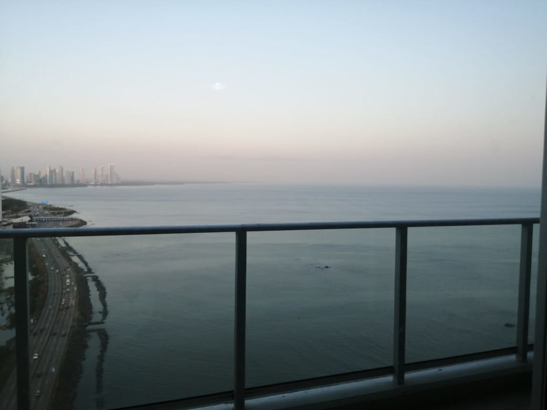 Spacious balcony with double railing overlooking Pacific Ocean at PH Ocean Club Punta Pacifica Panama