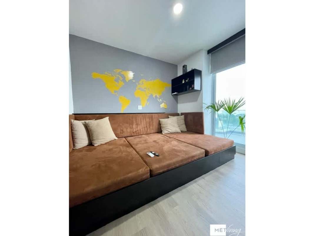 Bedroom with floor-to-ceiling windows and skyline city view at PH Cosmopolitan Tower