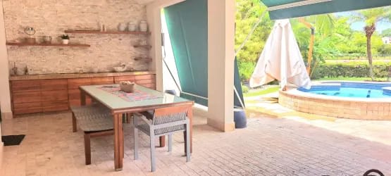 Covered patio with plunge pool and lake view luxury rental Marina Village Panama