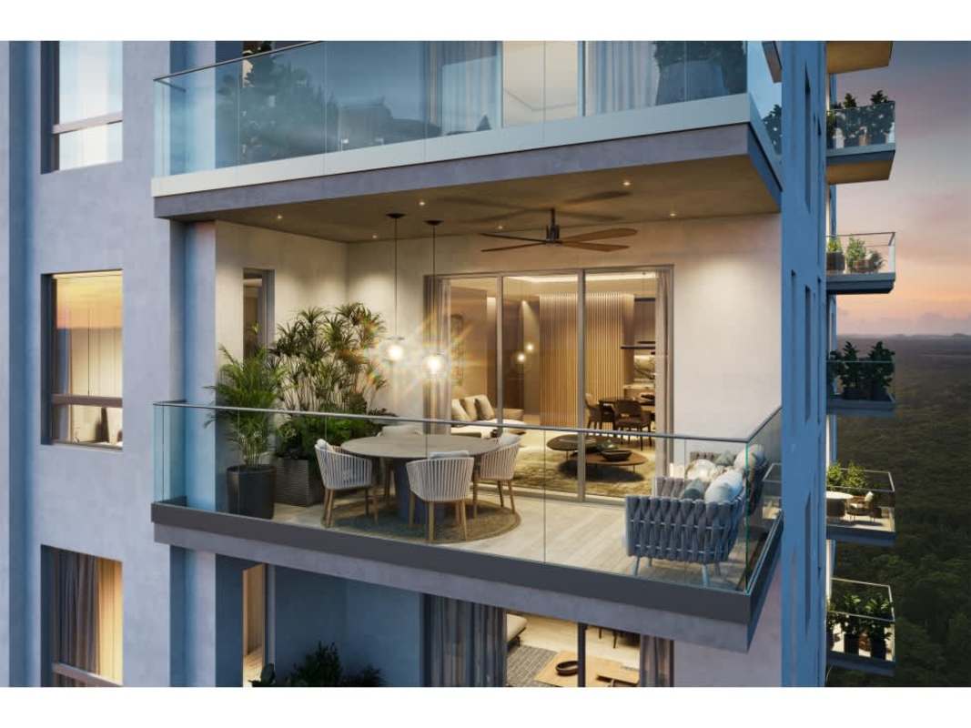 Modern bedroom with large window and neutral decor at PH Corotú in Santa María Golf Panama City