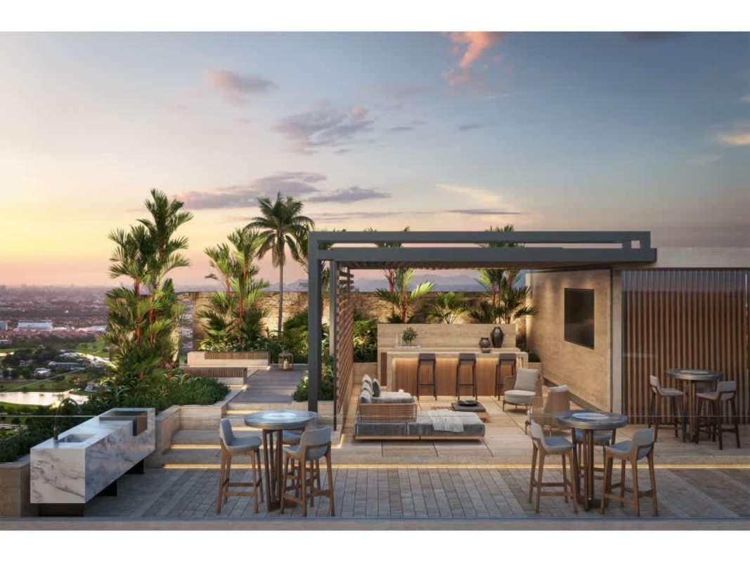 Modern open-plan living and dining room with neutral tones PH Corotú Santa María Panama