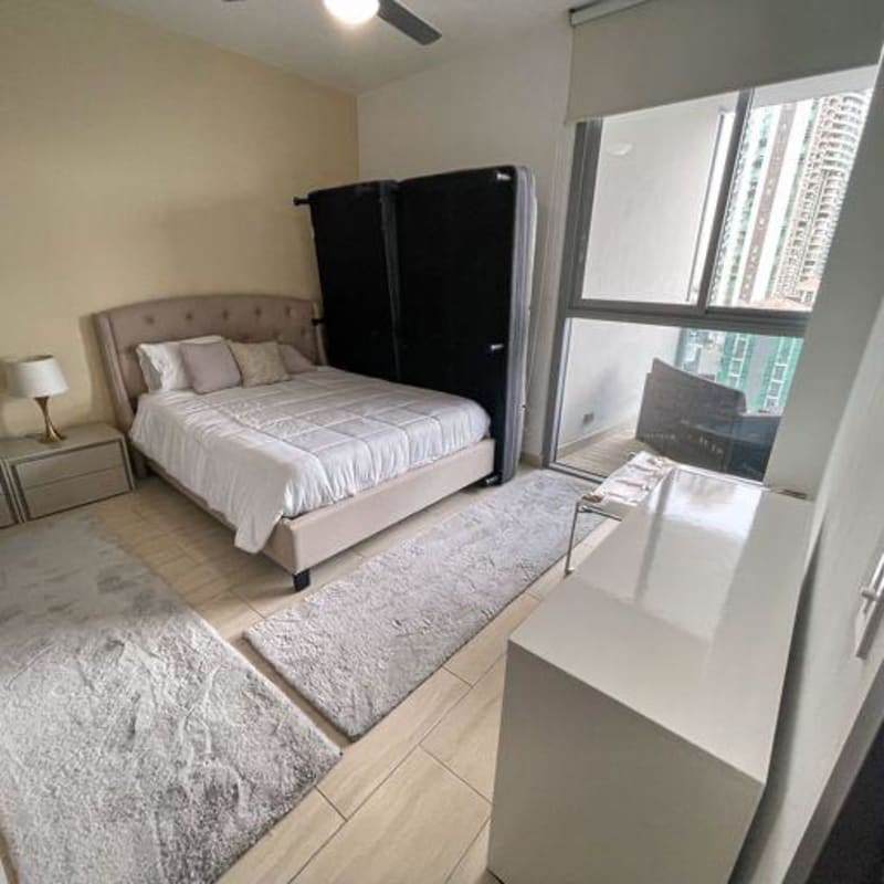 Modern bathroom with glass enclosed shower and designer tile PH Grand Tower Panama