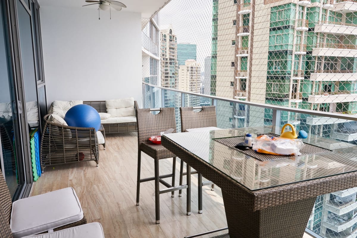 Expansive balcony with views of Pacific Ocean and skyline in Grand Tower Panama City