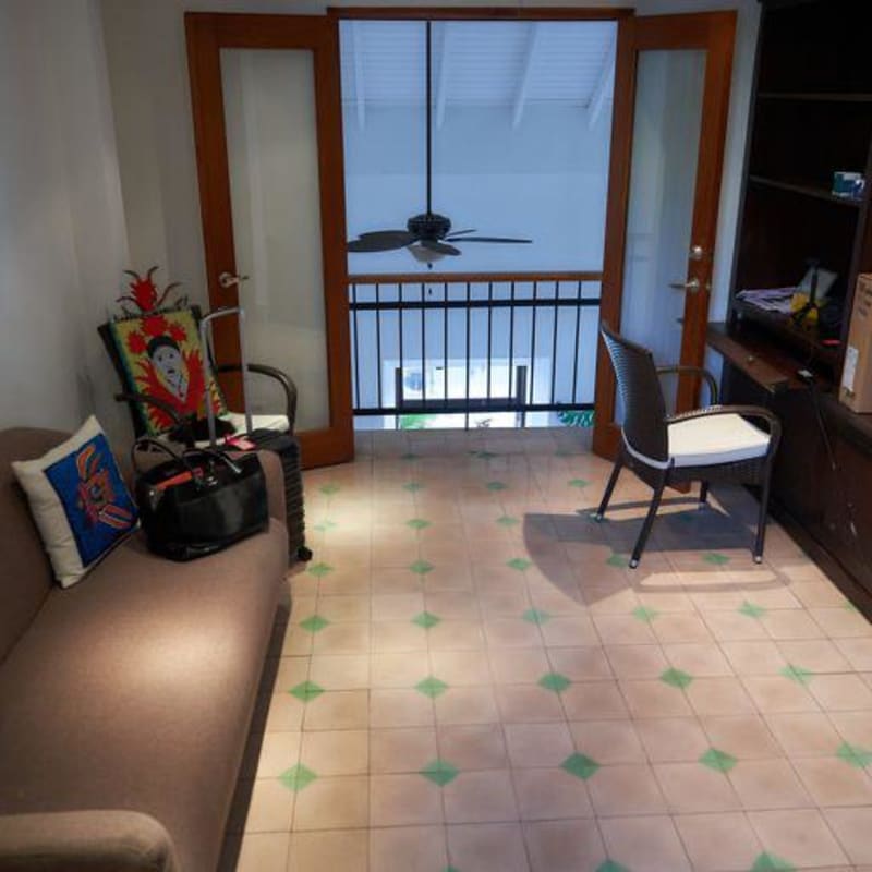 Modern bathroom with double sink granite vanity and glass shower in PH 4 Casas Casco Viejo Panama City
