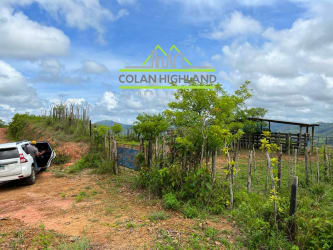 Fenced rural livestock pens with shelter on Panama mountain farm