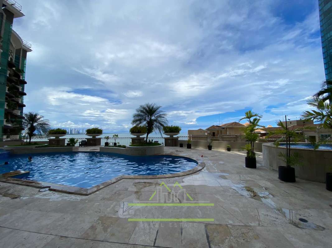 Ocean facing infinity swimming pool for residents at Pacific Point luxury tower Punta Pacifica Panama