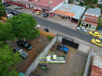 Aerial city block view showing strategic urban lot in commercial downtown La Chorrera