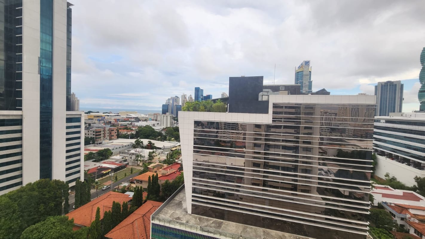Skyline view of Obarrio with glass towers near PH Park City Panama City