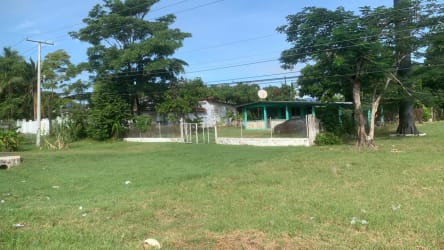 Country house on large grassy lot surrounded by trees at San Jose Punta Barco, Panama