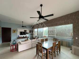 Remodeled modern kitchen with island, granite countertops in Punta Barco Palms beach condo Panama