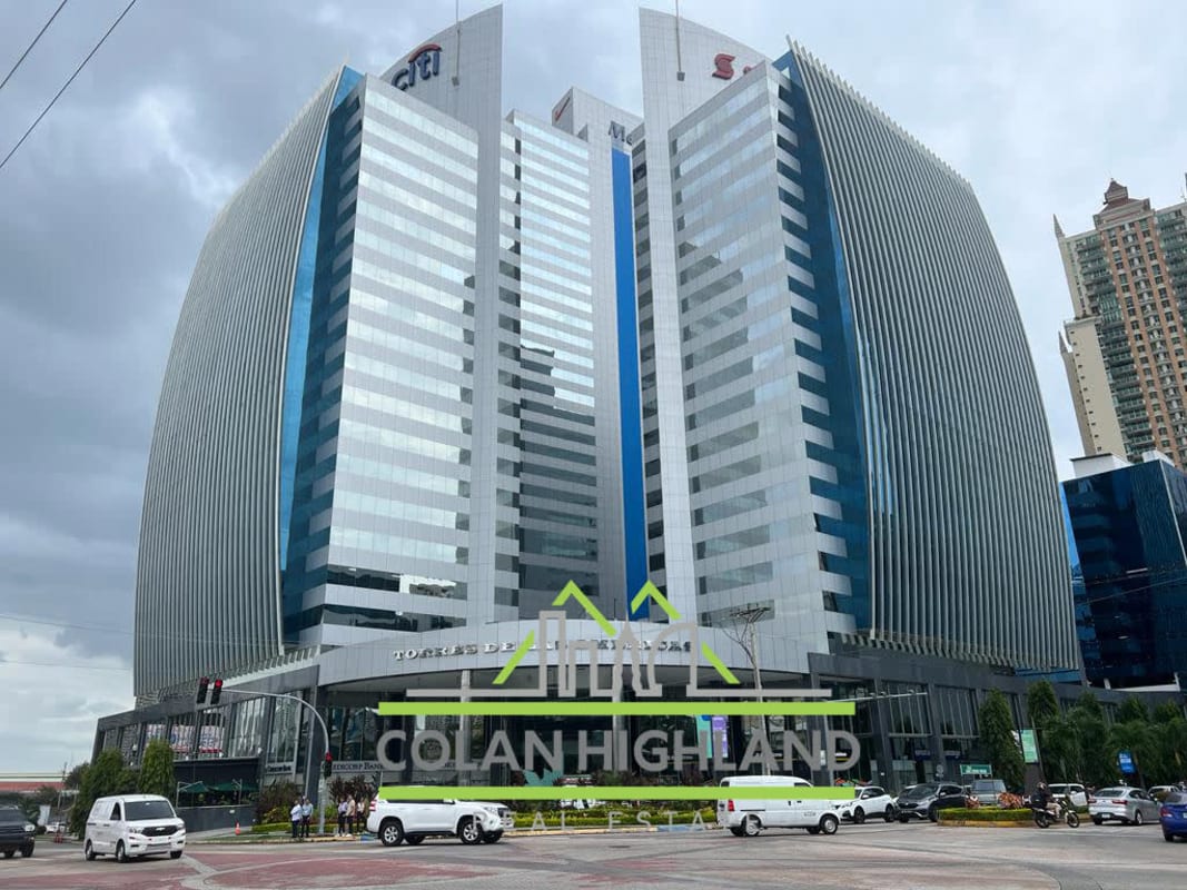 Contemporary double high-rise office towers with curved architecture Punta Pacifica Panama